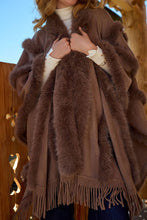 Load image into Gallery viewer, Faux Fur Trim Fringe Poncho Cape