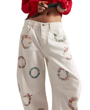 Load image into Gallery viewer, Good Luck Printed Watercolor Wreath Jeans