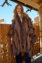 Load image into Gallery viewer, Faux Fur Trim Fringe Poncho Cape