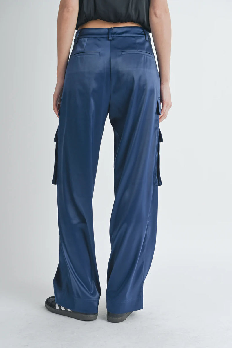 Navy Satin Cargo Pants – Lily Claire