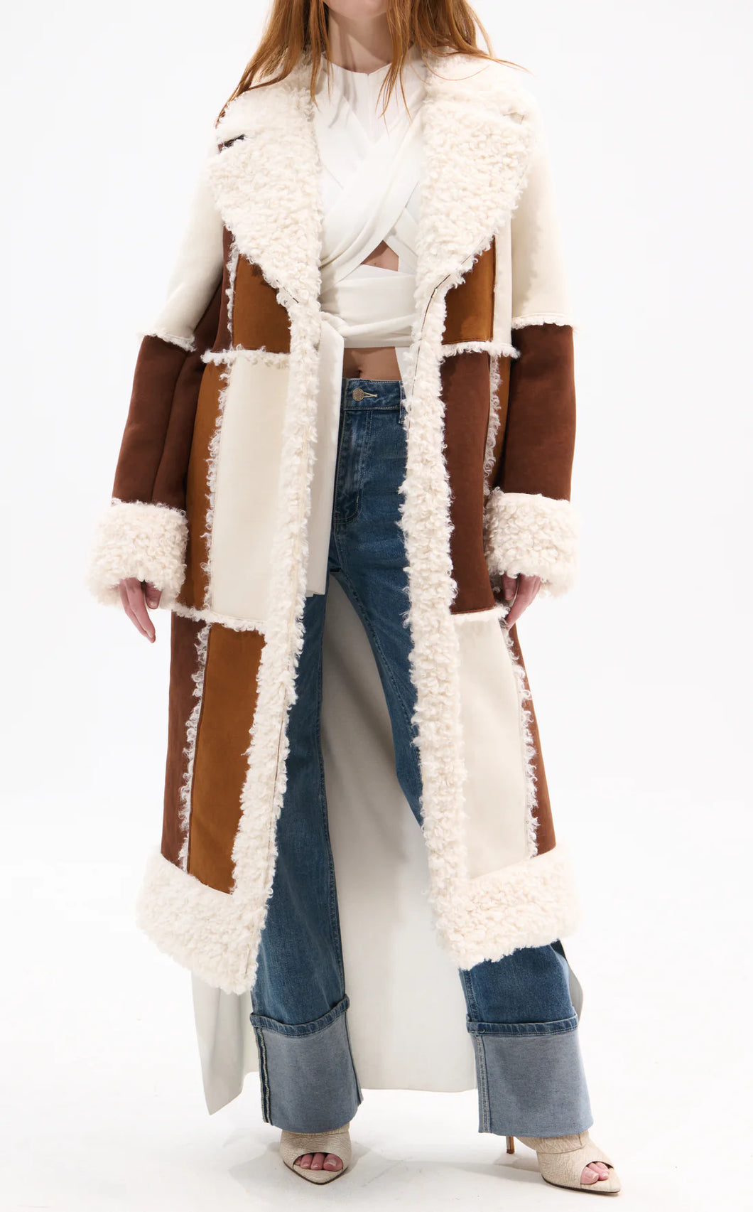 Telluride Faux Fur Patchwork Shearling Coat