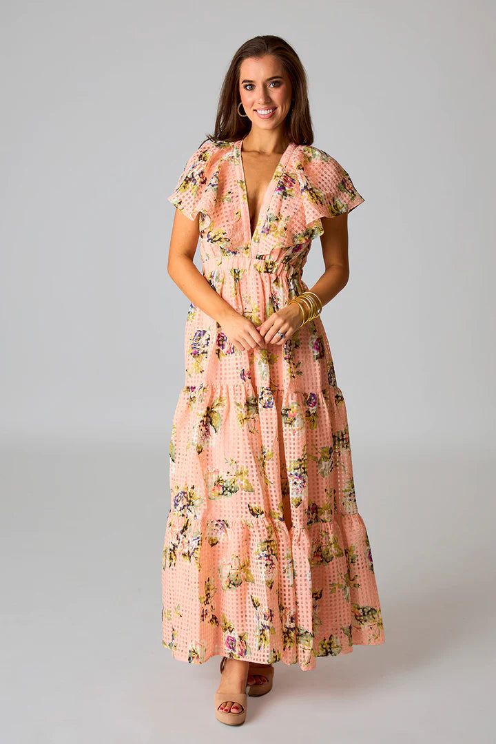 Cece Flutter Sleeve Maxi Dress