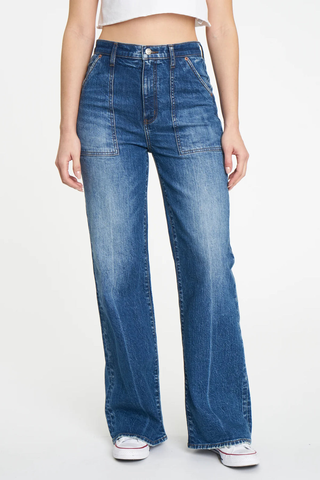 Far Out High Rise Wide Leg Jean with Patch Pocket