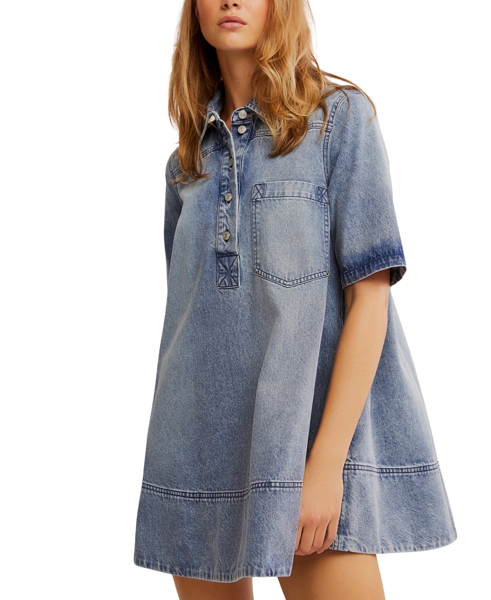 remino denim mini dress Medium Ocean Blue Remino Mini Denim Henley Dress