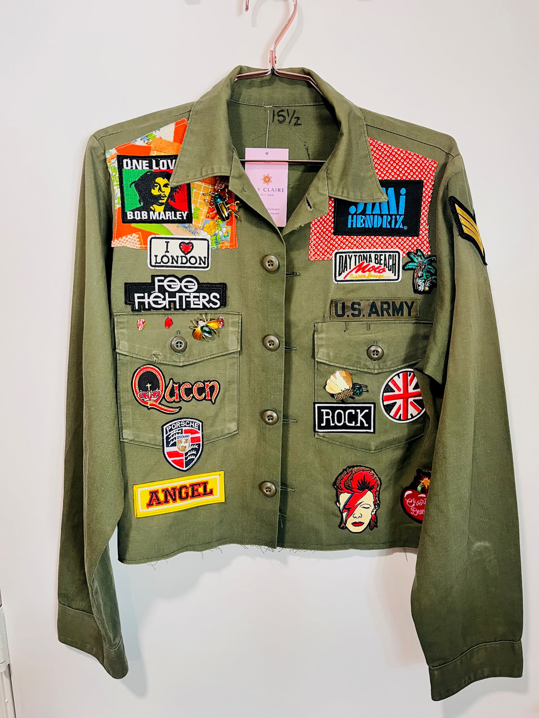 Solid Green Patch Jacket - Cropped
