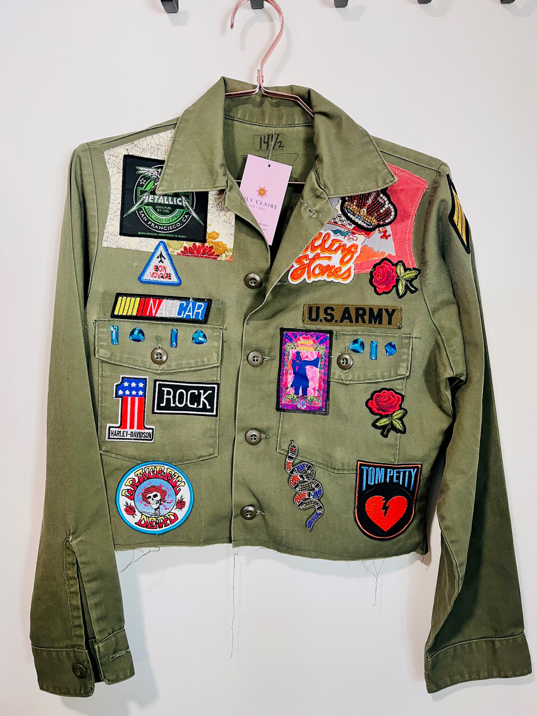 Solid Green Patch Jacket - Cropped