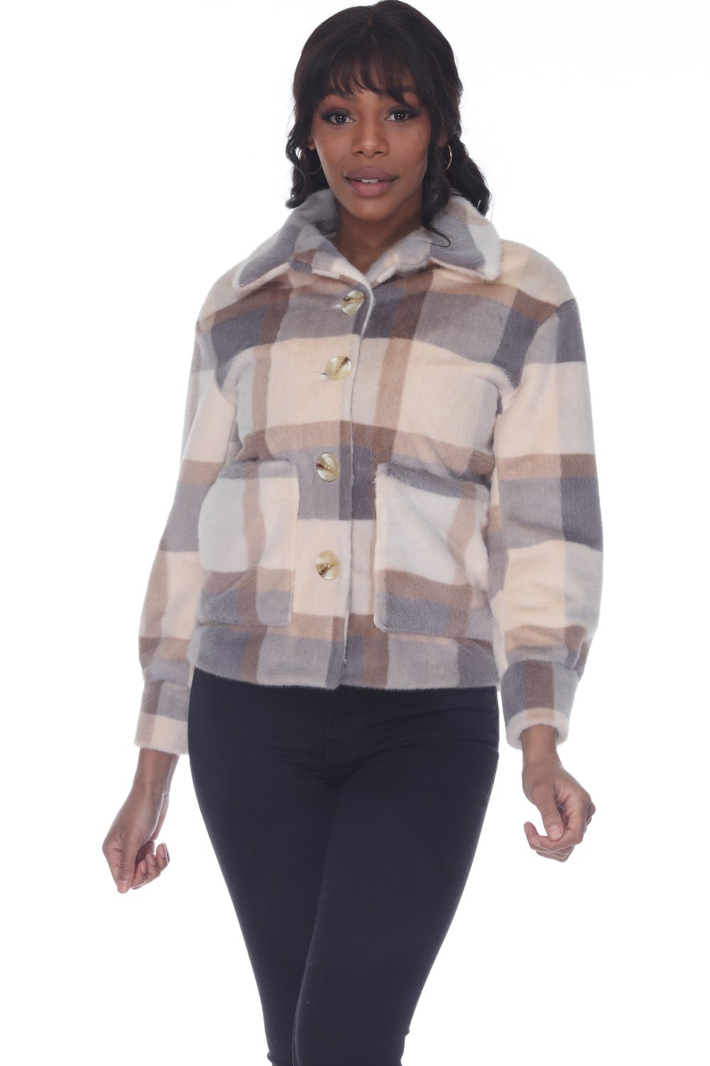 Leonie Plaid Plush Coat