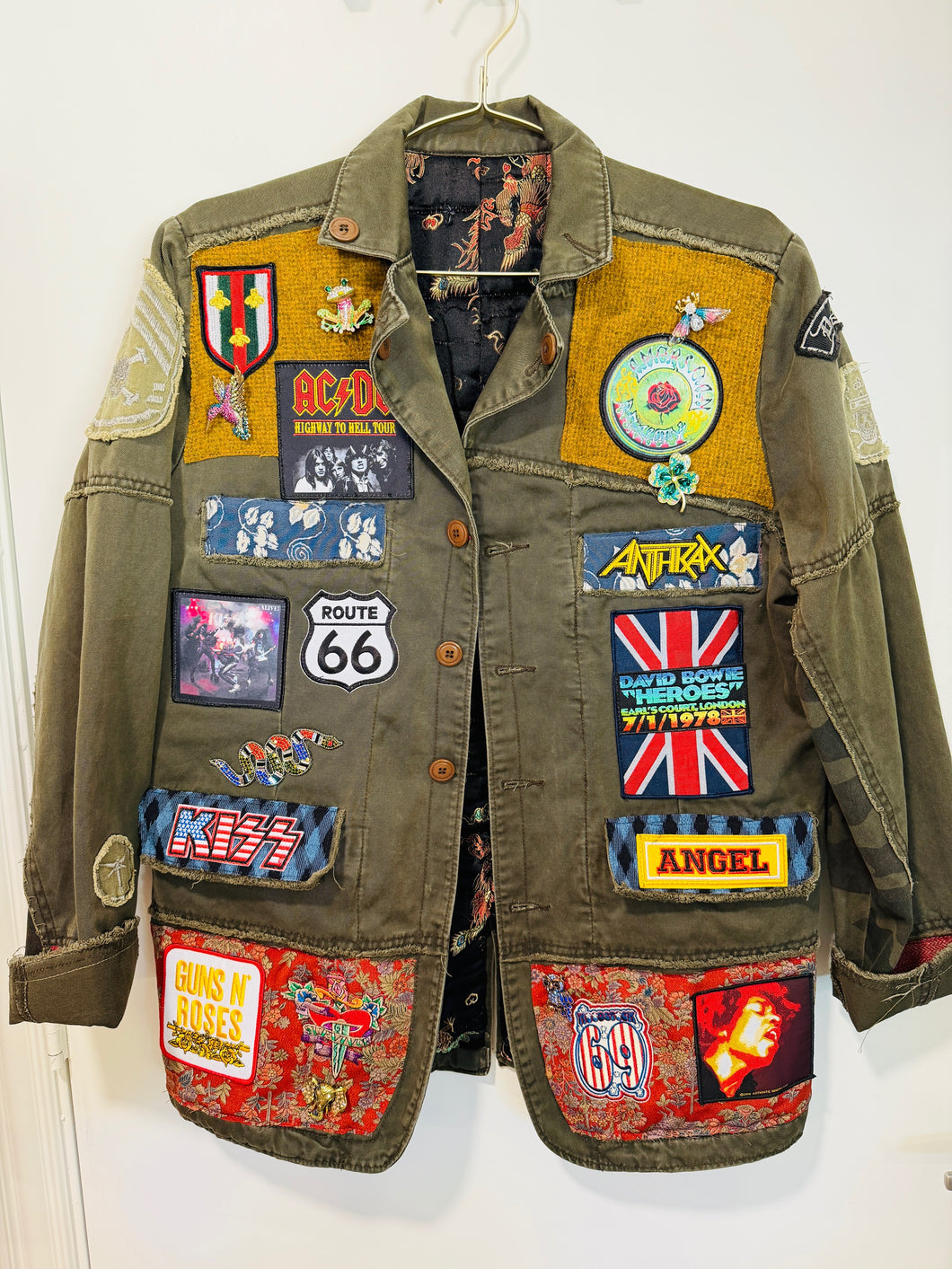 Quilted Patch Army Jacket with Satin Lining