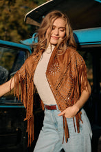 Load image into Gallery viewer, Paisley Laser Cut Fringe Triangle Wrap with Studs
