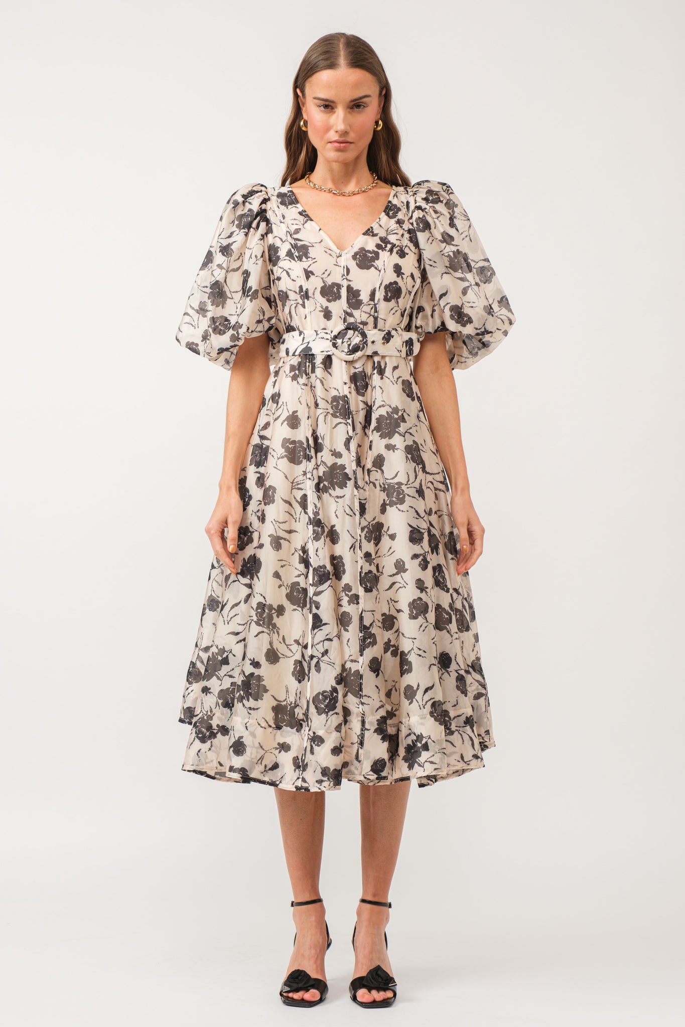 floral organza midi dress MissJophiel Corset Tie Straps Floral Organza Midi Dress Other / Floor Length / US16