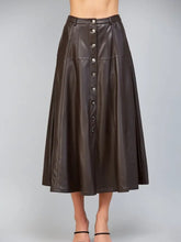 Load image into Gallery viewer, Chocolate Brown Faux Leather Midi Skirt
