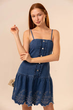 Load image into Gallery viewer, Embroidered Peplum Denim Dress
