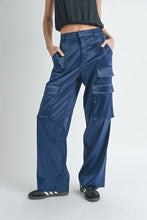 Load image into Gallery viewer, Navy Satin Cargo Pants
