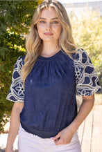 Load image into Gallery viewer, Faux Suede Top w Crochet Sleeve

