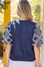 Load image into Gallery viewer, Faux Suede Top w Crochet Sleeve
