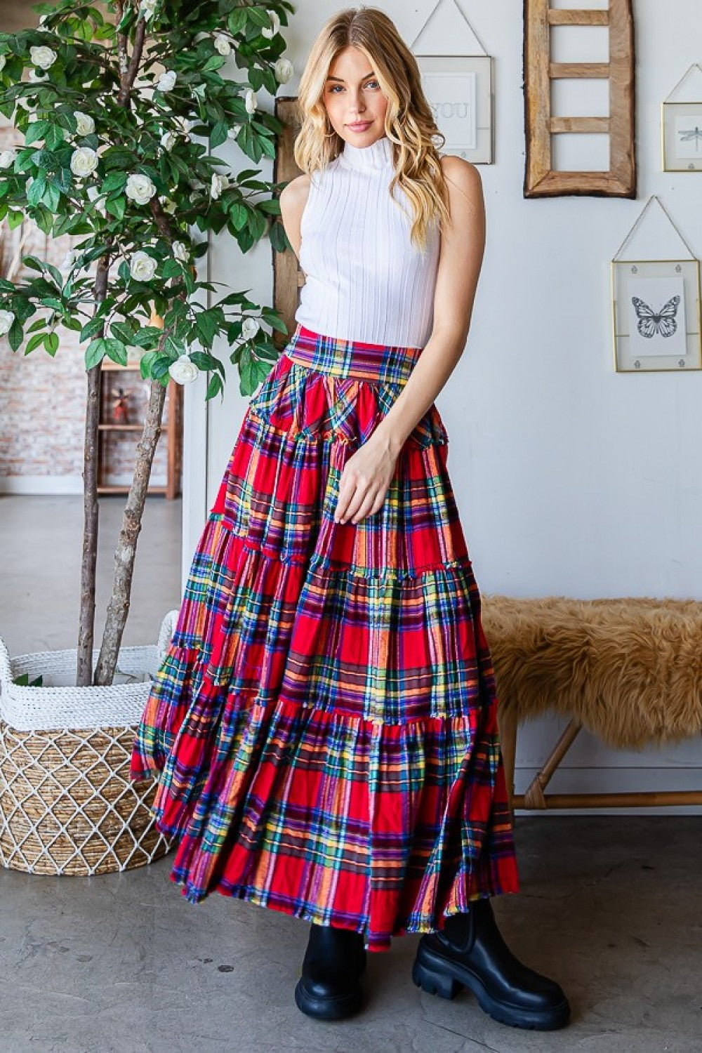 Red Plaid Maxi Skirt