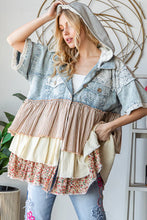 Load image into Gallery viewer, Tiered Ruffle Hooded Lace Denim Jacket
