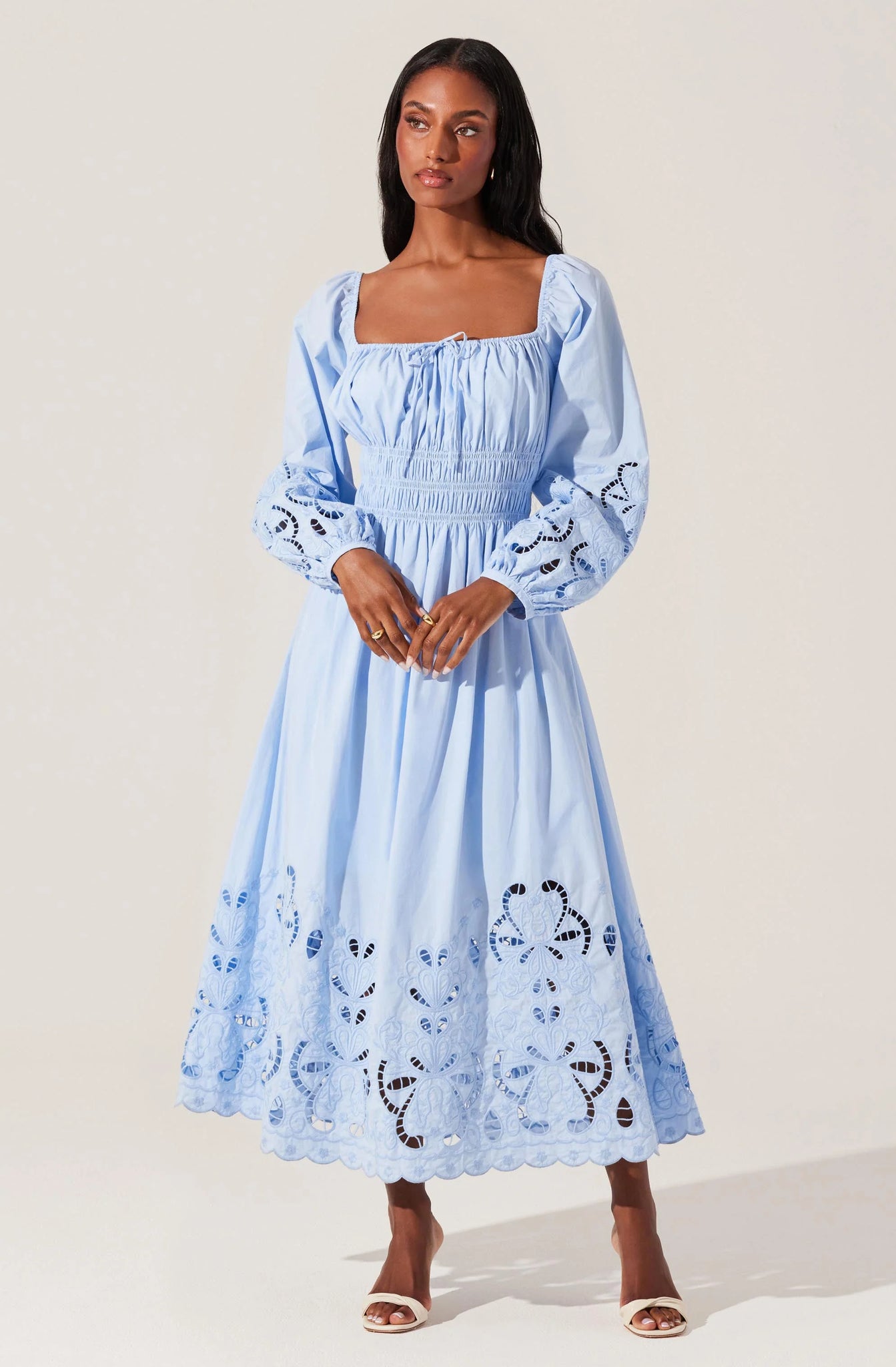 ASTR the Label | Wisnia Eyelet Embroidered Dress in Blue | Size M ASTR the Label | Wisnia Eyelet Embroidered Dress in Blue | Size M