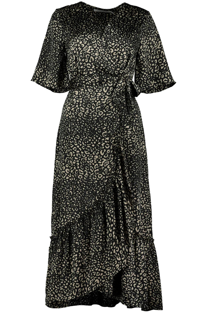 Black and Cream Ruffle Wrap Dress