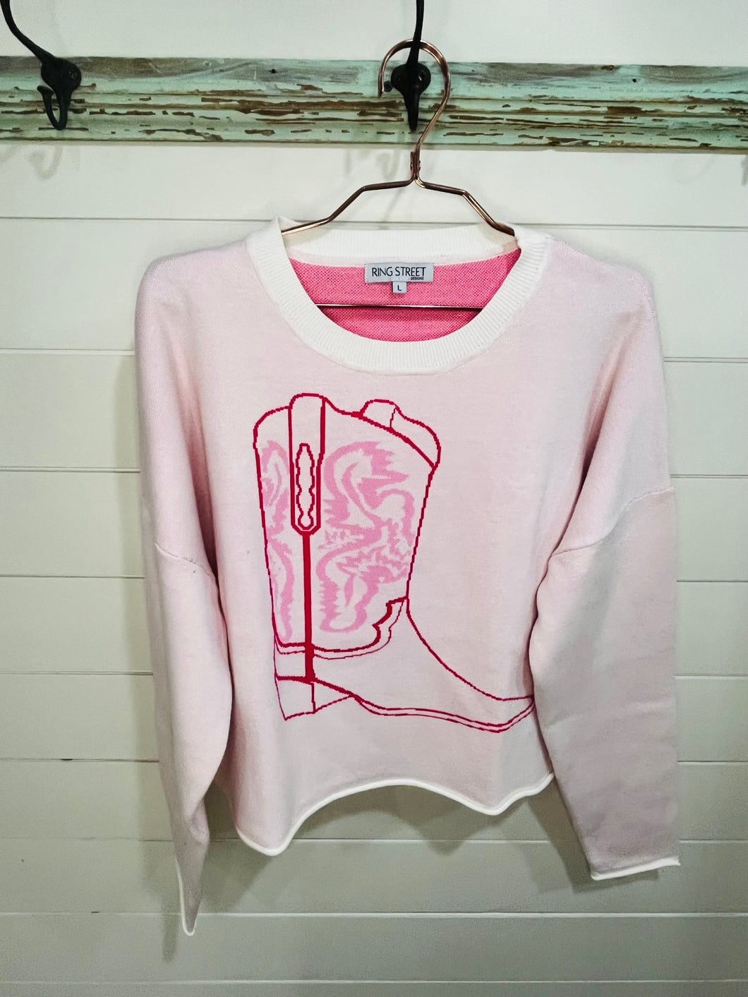 Pink Cowboy Boot Sweater