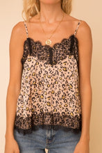 Load image into Gallery viewer, Satin Animal Print Lace Trimmed Cami
