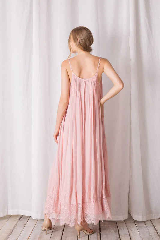 Pale Pink Lace Hem Maxi Dress – Lily Claire