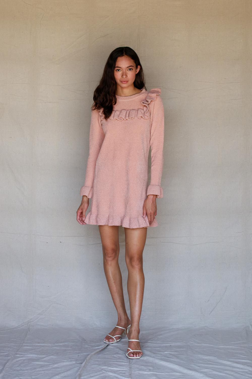 Ruffle Knit Sweater Dress Pink